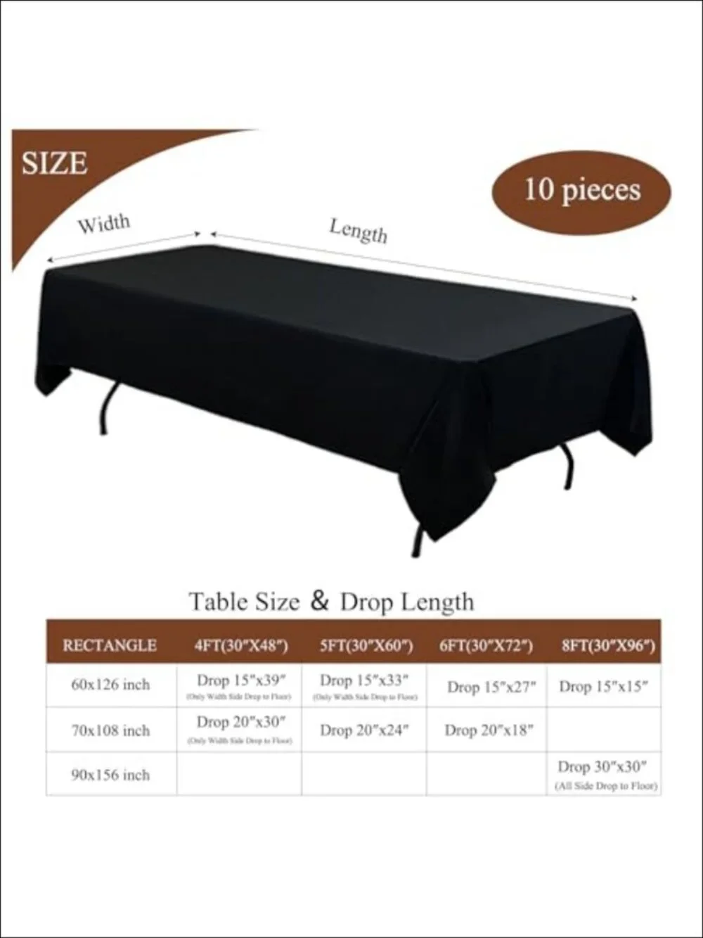 10 Pack Polyester Tablecloths for 8 Ft Rectangle Tables 60 x 126 Inch